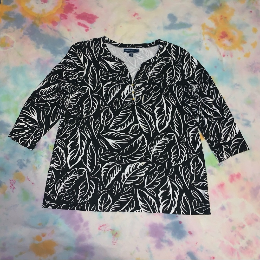 Womens Karen Scott Shirt XL Black & White
